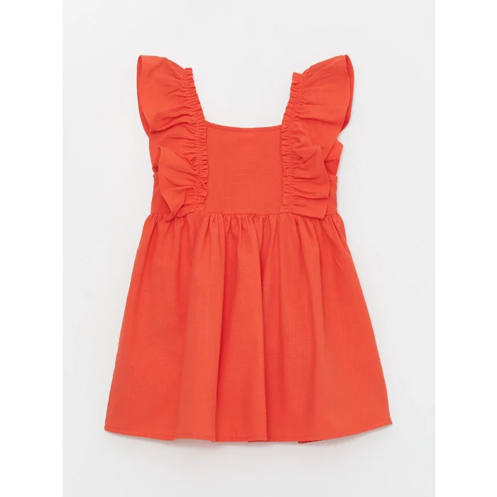 LCW Kids Turuncu Kare Yaka Kız Bebek Elbise