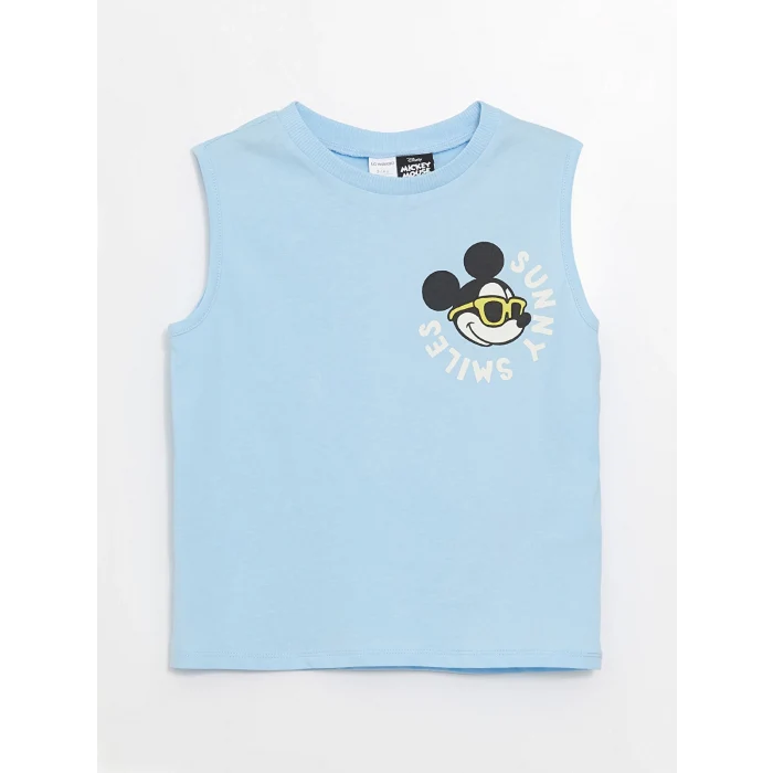 LCW Kids Mavi Bisiklet Yaka Kolsuz Mickey Mouse Baskılı Erkek Bebek Atlet ve Deniz Şortu 2li Takım