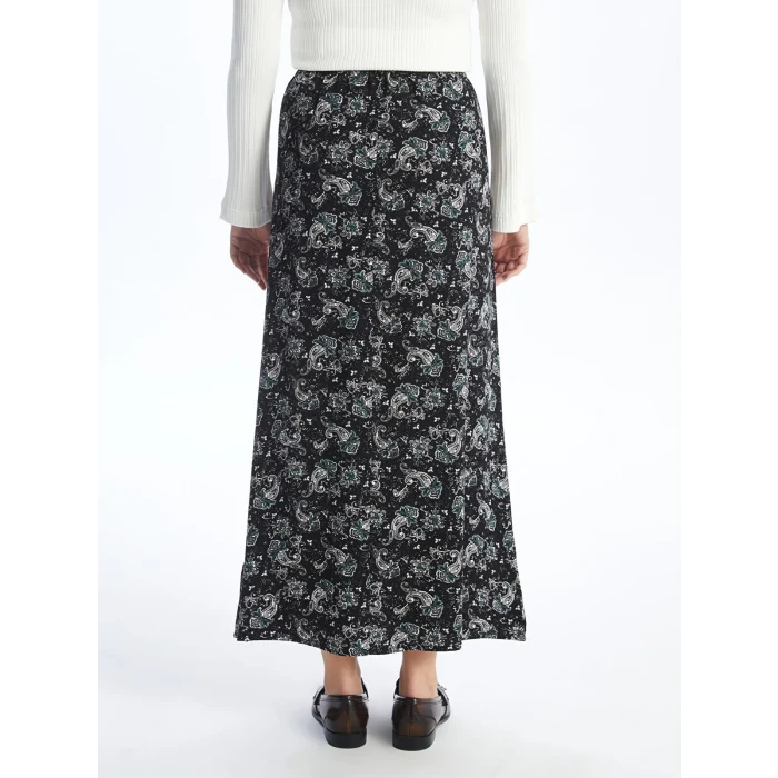 LCW Grace Siyah Beli Lastikli Desenli Kadın Etek