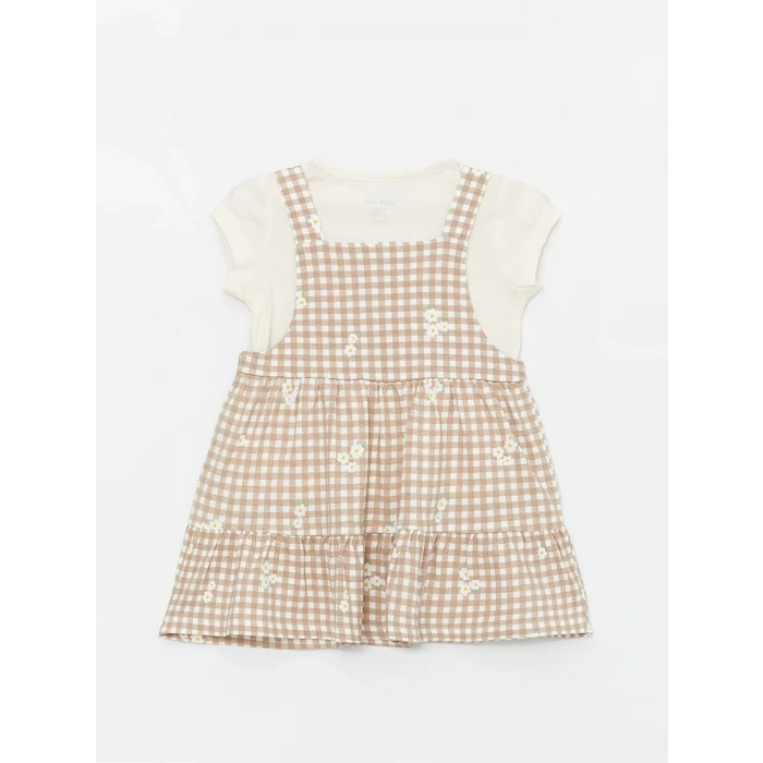 LCW baby Bej Kare Yaka Kolsuz Kız Bebek Elbise ve Tişört