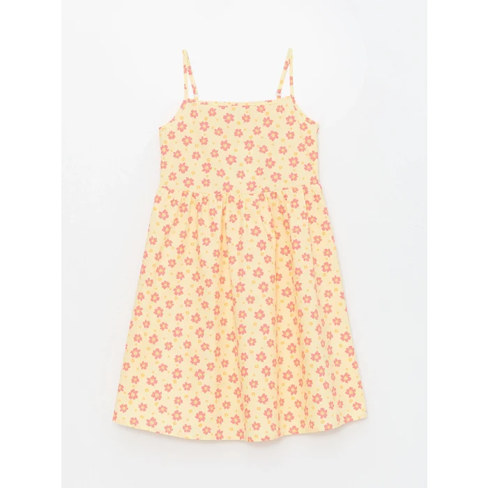 LCW Kids Sari Kare Yaka Baskılı Kız Çocuk Elbise