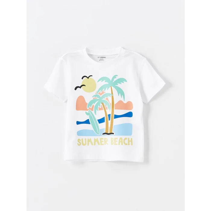 LCW Kids Beyaz Bisiklet Yaka Kısa Kollu Baskılı Erkek Bebek Tişört 2li