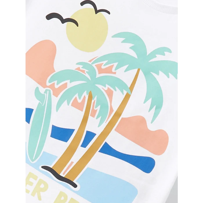 LCW Kids Beyaz Bisiklet Yaka Kısa Kollu Baskılı Erkek Bebek Tişört 2li