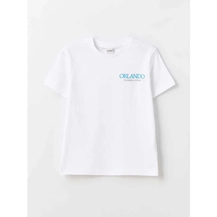 LCW Kids Beyaz Bisiklet Yaka Baskılı Kısa Kollu Erkek Çocuk Tişört 2li