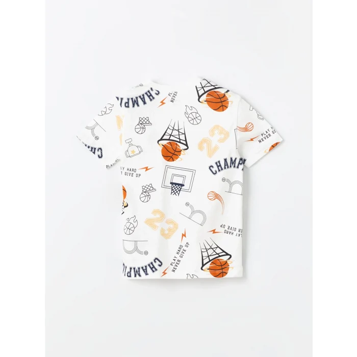 LCW Kids Ekru Bisiklet Yaka Baskılı Erkek Bebek Tişört ve Şort 2li Takım