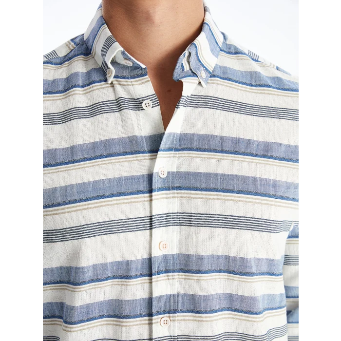 LCWAIKIKI Classic Indigo Regular Fit Uzun Kollu Çizgili Poplin Erkek Gömlek