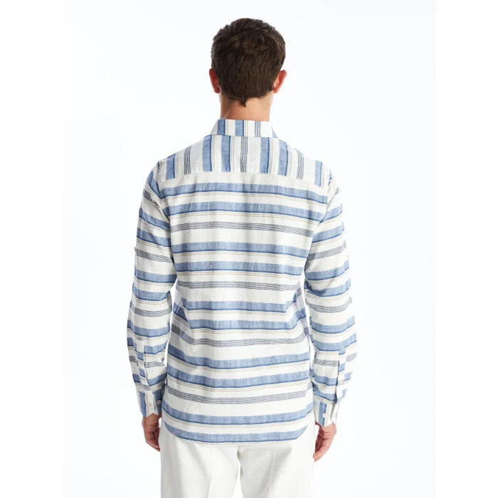 LCWAIKIKI Classic Indigo Regular Fit Uzun Kollu Çizgili Poplin Erkek Gömlek