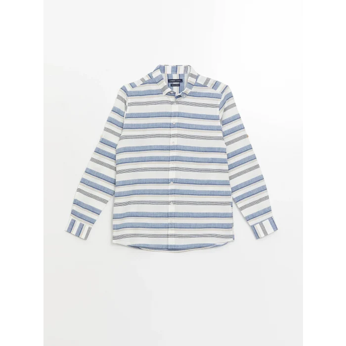 LCWAIKIKI Classic Indigo Regular Fit Uzun Kollu Çizgili Poplin Erkek Gömlek