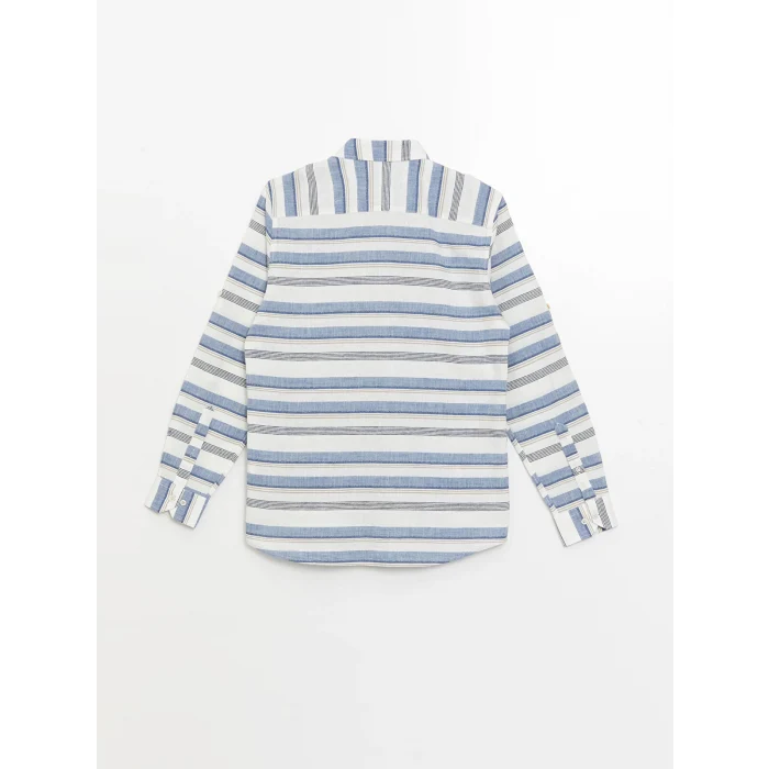 LCWAIKIKI Classic Indigo Regular Fit Uzun Kollu Çizgili Poplin Erkek Gömlek