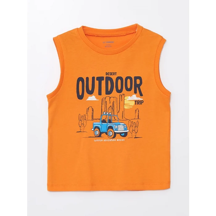 LCW Kids Turuncu Bisiklet Yaka Kolsuz Baskılı Erkek Bebek Atlet ve Şort 2li Takım