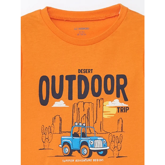 LCW Kids Turuncu Bisiklet Yaka Kolsuz Baskılı Erkek Bebek Atlet ve Şort 2li Takım