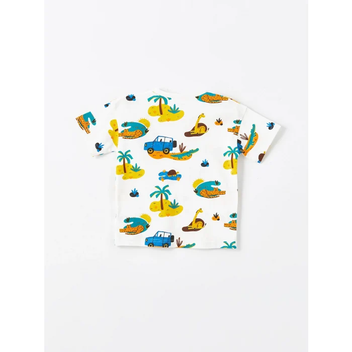 LCW Kids Ekru Bisiklet Yaka Baskılı Erkek Bebek Tişört ve Şort 2li Takım