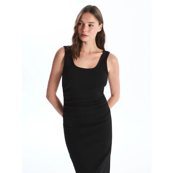 LCW Vision Siyah Kadın U Yaka Düz Bodycon Elbise