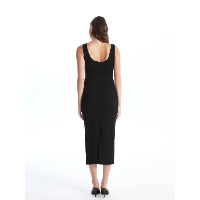 LCW Vision Siyah Kadın U Yaka Düz Bodycon Elbise