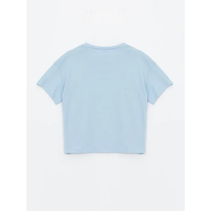 LCW Kids Mavi Bisiklet Yaka Baskılı Kısa Kollu Kız Çocuk Pijama Takımı