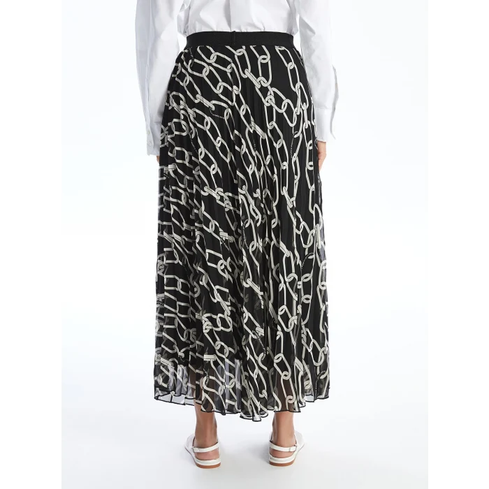 LCW Modest Siyah Beli Lastikli Rahat Kalıp Desenli Kadın Etek