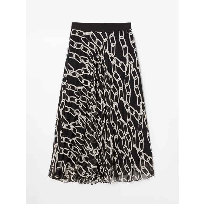 LCW Modest Siyah Beli Lastikli Rahat Kalıp Desenli Kadın Etek