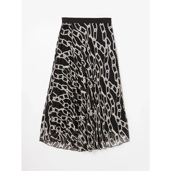 LCW Modest Siyah Beli Lastikli Rahat Kalıp Desenli Kadın Etek