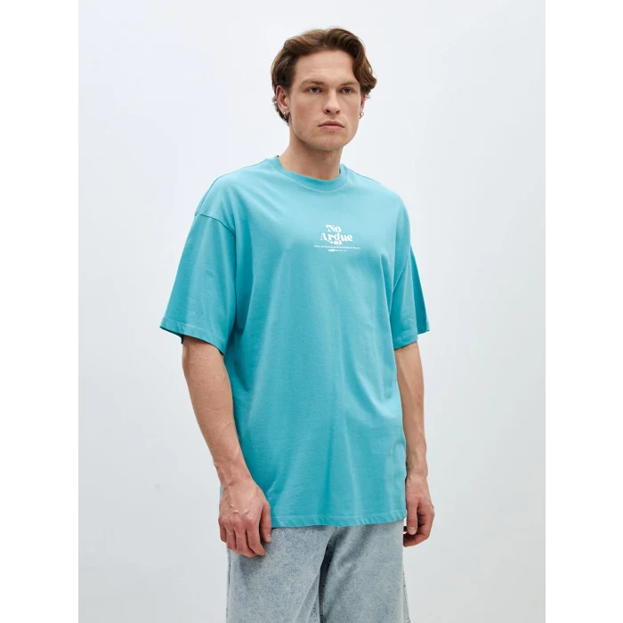 XSIDE Turkuaz Bisiklet Yaka Kısa Kollu Baskılı Penye Erkek Tişört
