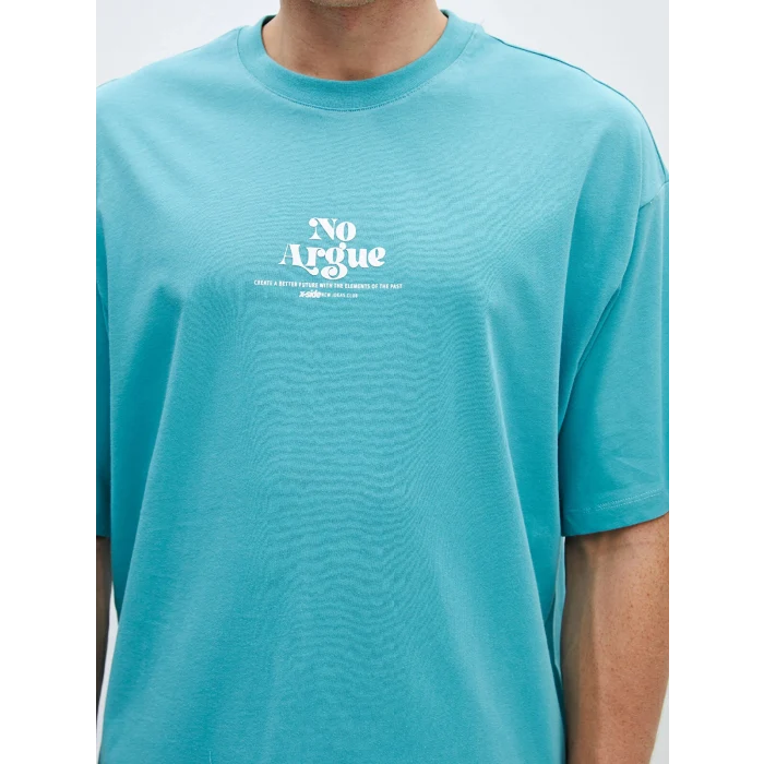 XSIDE Turkuaz Bisiklet Yaka Kısa Kollu Baskılı Penye Erkek Tişört