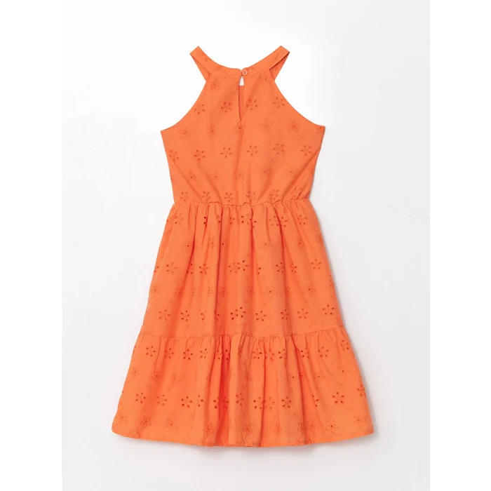 LCW Kids Turuncu Halter Yaka Fisto Detaylı Kız Çocuk Elbise