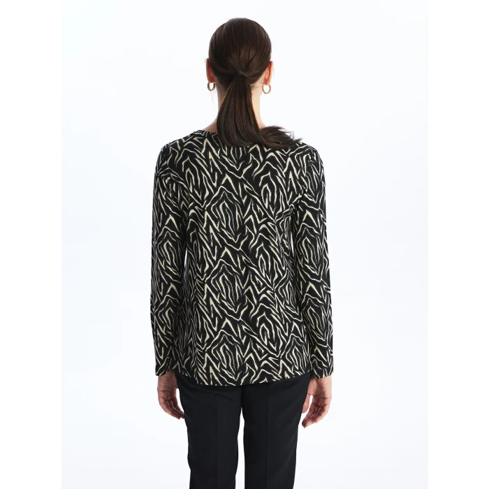 LCW Grace Siyah V Yaka Desenli Uzun Kollu Kadın Bluz
