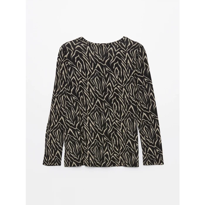 LCW Grace Siyah V Yaka Desenli Uzun Kollu Kadın Bluz