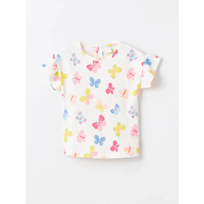 LCW Kids Ekru Bisiklet Yaka Kısa Kollu Kız Bebek Bluz ve Şort 2li Takım