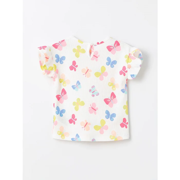 LCW Kids Ekru Bisiklet Yaka Kısa Kollu Kız Bebek Bluz ve Şort 2li Takım