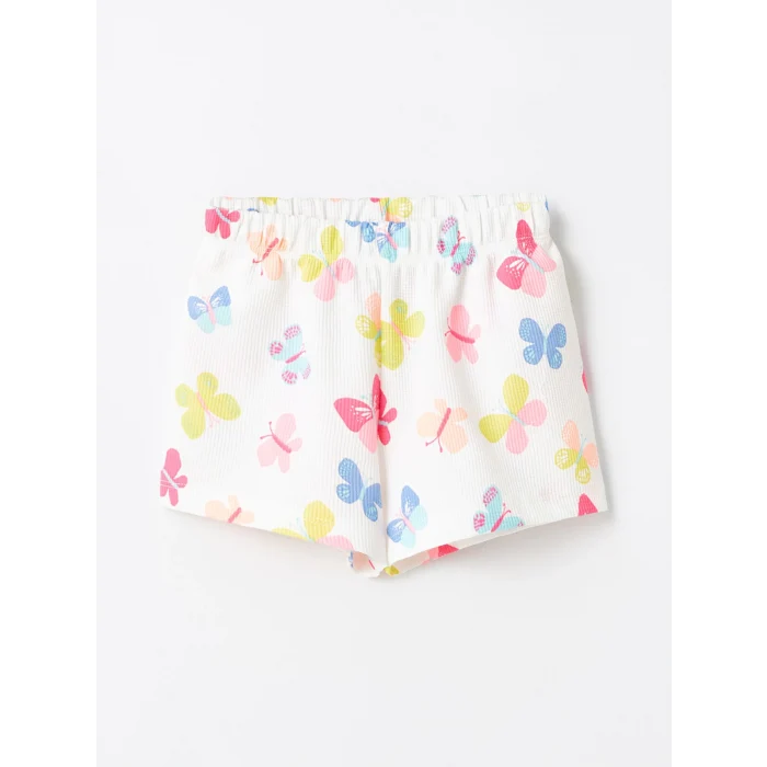 LCW Kids Ekru Bisiklet Yaka Kısa Kollu Kız Bebek Bluz ve Şort 2li Takım