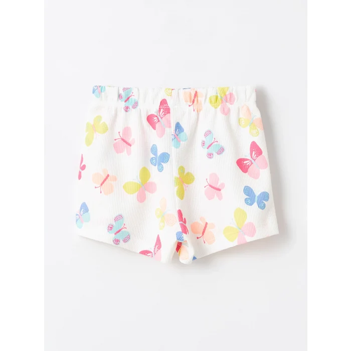 LCW Kids Ekru Bisiklet Yaka Kısa Kollu Kız Bebek Bluz ve Şort 2li Takım