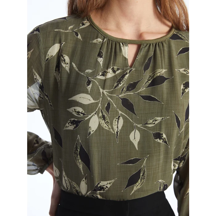 LCW Grace Haki Bisiklet Yaka Desenli Uzun Kollu Kadın Bluz