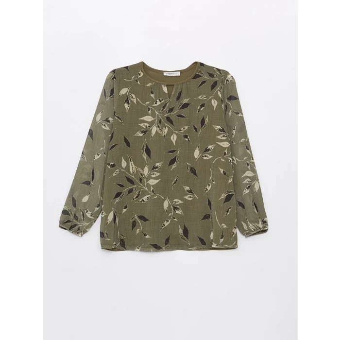 LCW Grace Haki Bisiklet Yaka Desenli Uzun Kollu Kadın Bluz