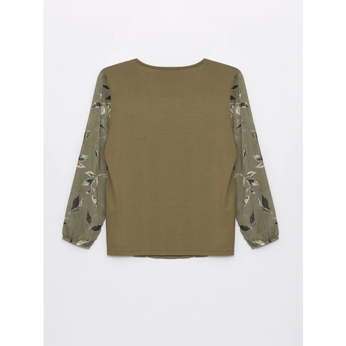 LCW Grace Haki Bisiklet Yaka Desenli Uzun Kollu Kadın Bluz