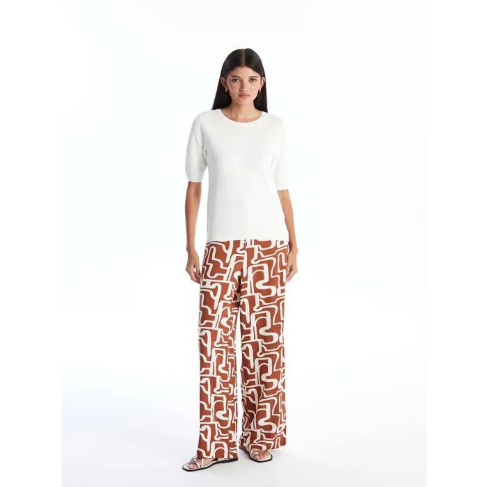 LCW Modest Kahverengi Beli Lastikli Desenli Kadın Palazzo Pantolon