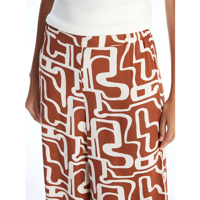 LCW Modest Kahverengi Beli Lastikli Desenli Kadın Palazzo Pantolon