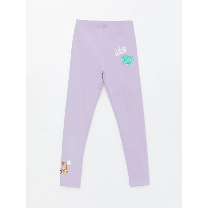 LCW Kids Gri Bisiklet Yaka Baskılı Kısa Kollu Kız Çocuk Tişört ve Tayt