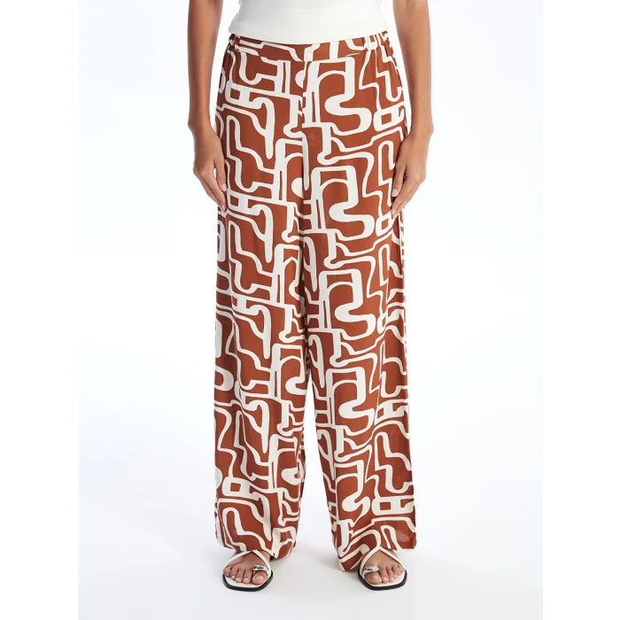 LCW Modest Kahverengi Beli Lastikli Desenli Kadın Palazzo Pantolon