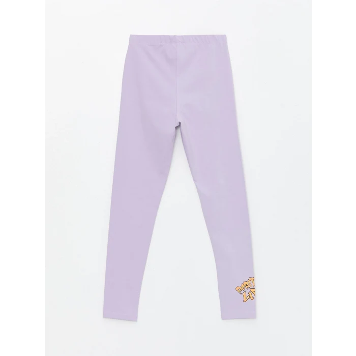 LCW Kids Gri Bisiklet Yaka Baskılı Kısa Kollu Kız Çocuk Tişört ve Tayt