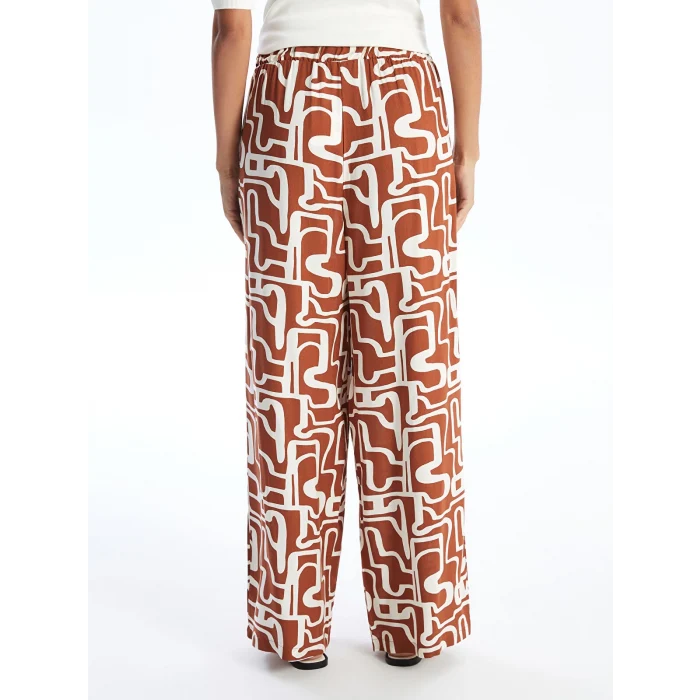 LCW Modest Kahverengi Beli Lastikli Desenli Kadın Palazzo Pantolon