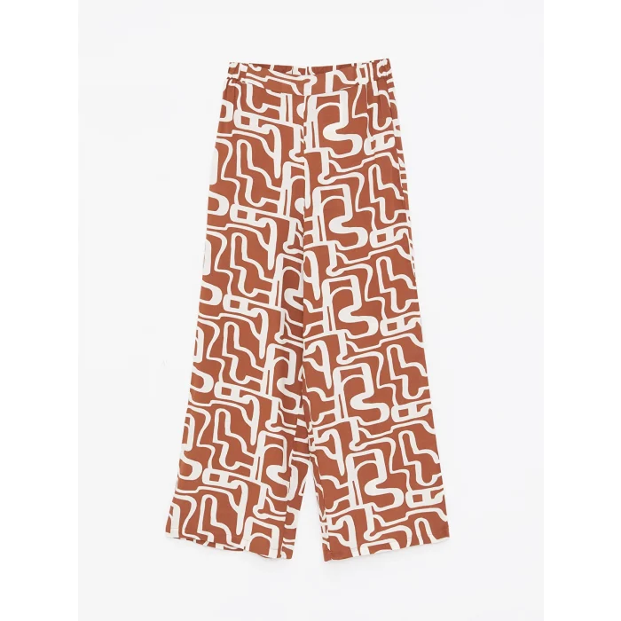 LCW Modest Kahverengi Beli Lastikli Desenli Kadın Palazzo Pantolon