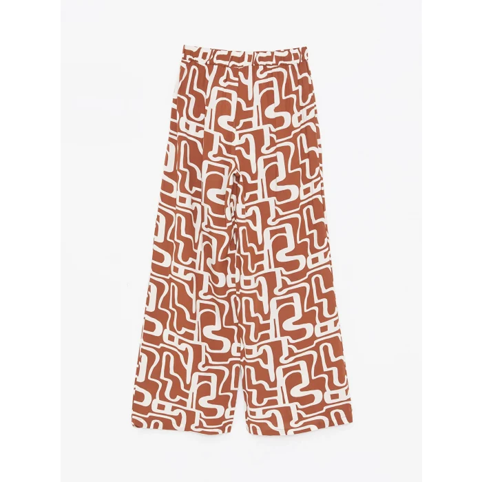 LCW Modest Kahverengi Beli Lastikli Desenli Kadın Palazzo Pantolon