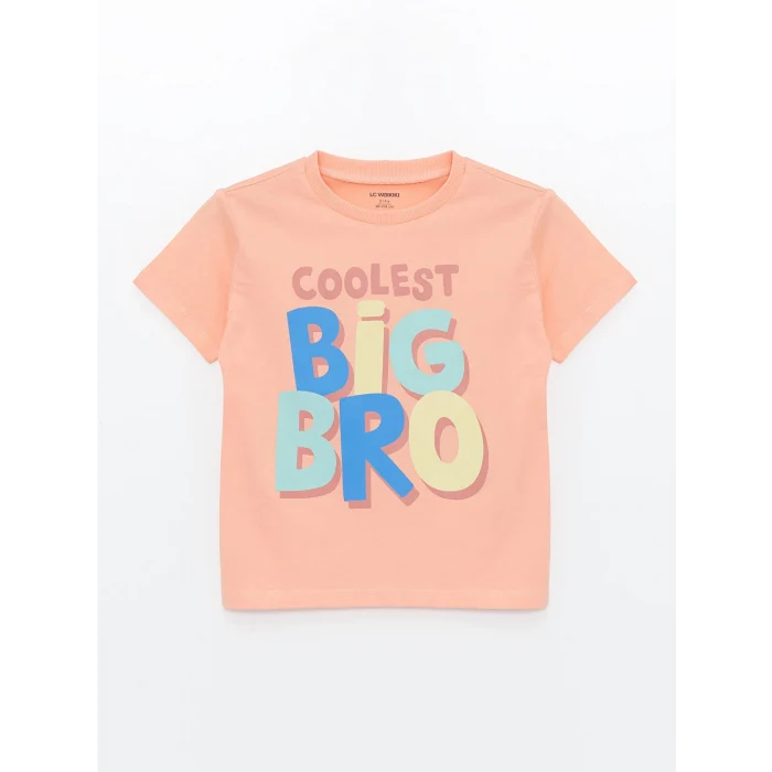 LCW Kids Mercan Bisiklet Yaka Kısa Kollu Baskılı Erkek Bebek Tişört 2li