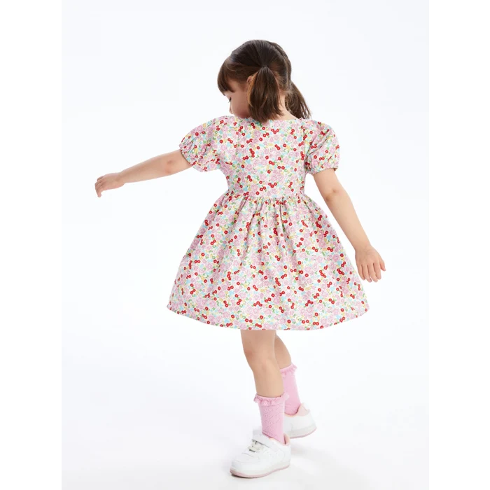 LCW Kids Pembe Kare Yaka Çiçek Desenli Kız Bebek Elbise