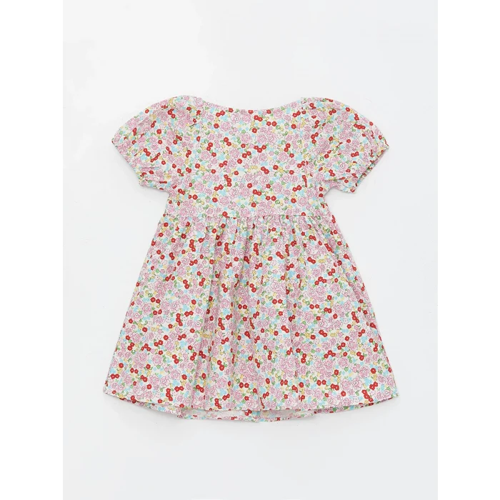 LCW Kids Pembe Kare Yaka Çiçek Desenli Kız Bebek Elbise