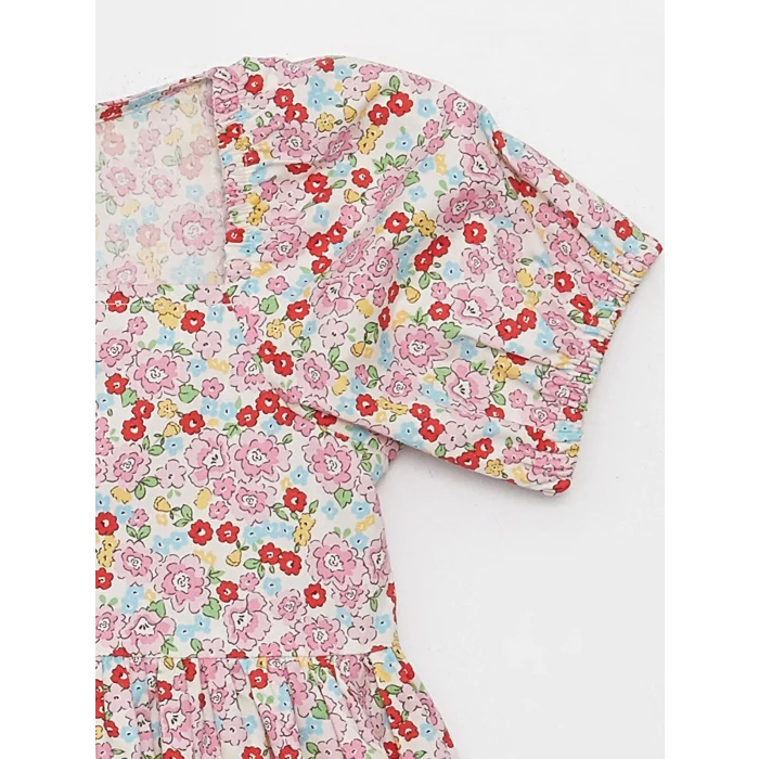 LCW Kids Pembe Kare Yaka Çiçek Desenli Kız Bebek Elbise