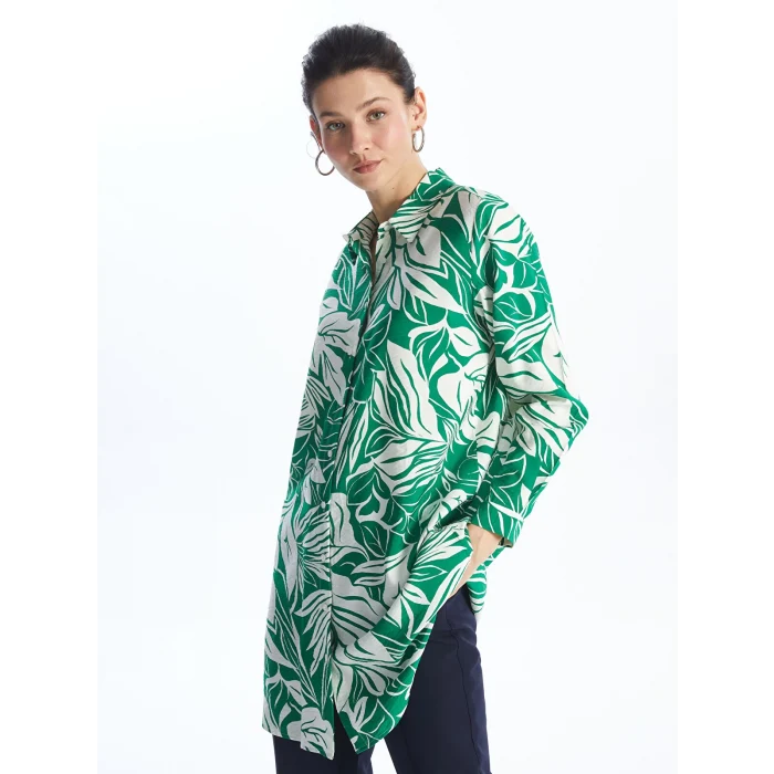 LCWAIKIKI Classic Yeşil Desenli Kadın Gömlek Tunik