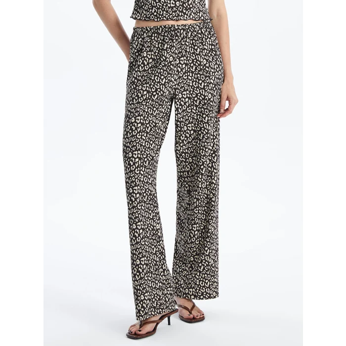 LCW Vision Siyah Beli Lastikli Rahat Kalıp Desenli Kadın Pantolon