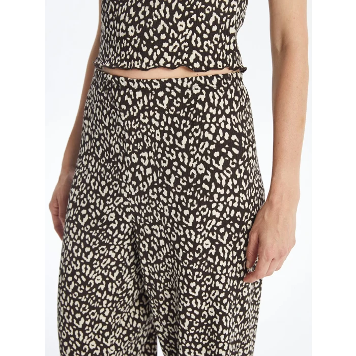 LCW Vision Siyah Beli Lastikli Rahat Kalıp Desenli Kadın Pantolon