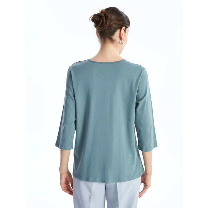 LCW Grace Mavi Bağlamalı Yaka Nakışlı Kadın Bluz